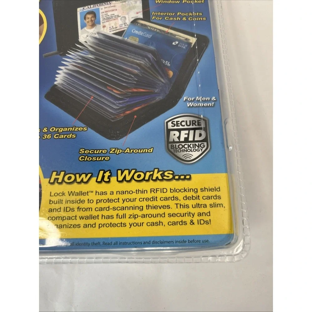 Lock Wallet Ultra Slim Secure RFID Blocking Holds 36 Cards Factory Sealed